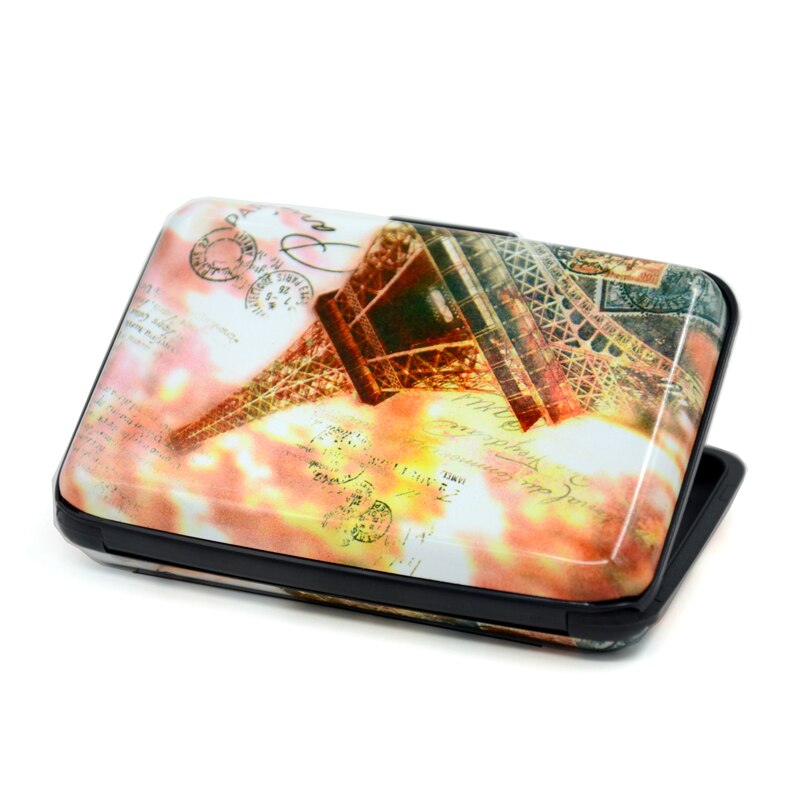 BONAMIE-tarjetero de aluminio con bloqueo RFID para mujer, billetera con estampado de la Torre Eiffel, para tarjetas de identificación y negocios