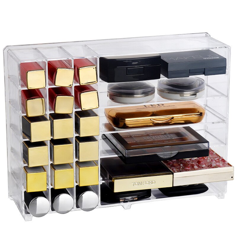 Plastic Transparent Makeup Organizer Storage Box Clarity Cosmetic Makeup Holder Vanity Cabinet Powder Display Shelf