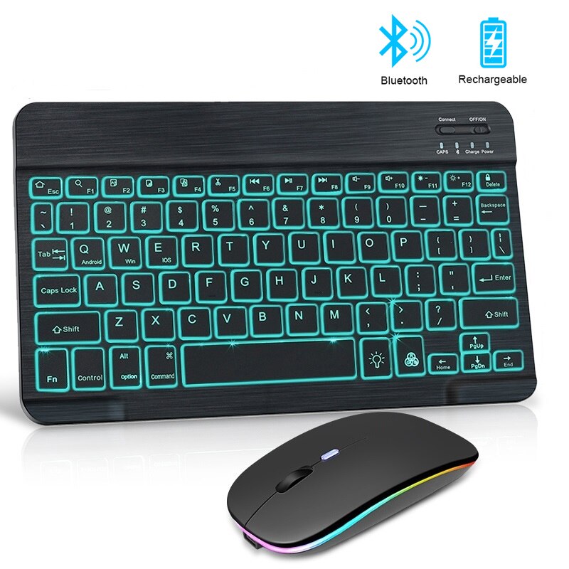 LED Bluetooth Keyboard Wireless RGB Keyboard And Mouse Spanish Mini Backlight Russian keyboard For Phone Tablet ipad pro 11