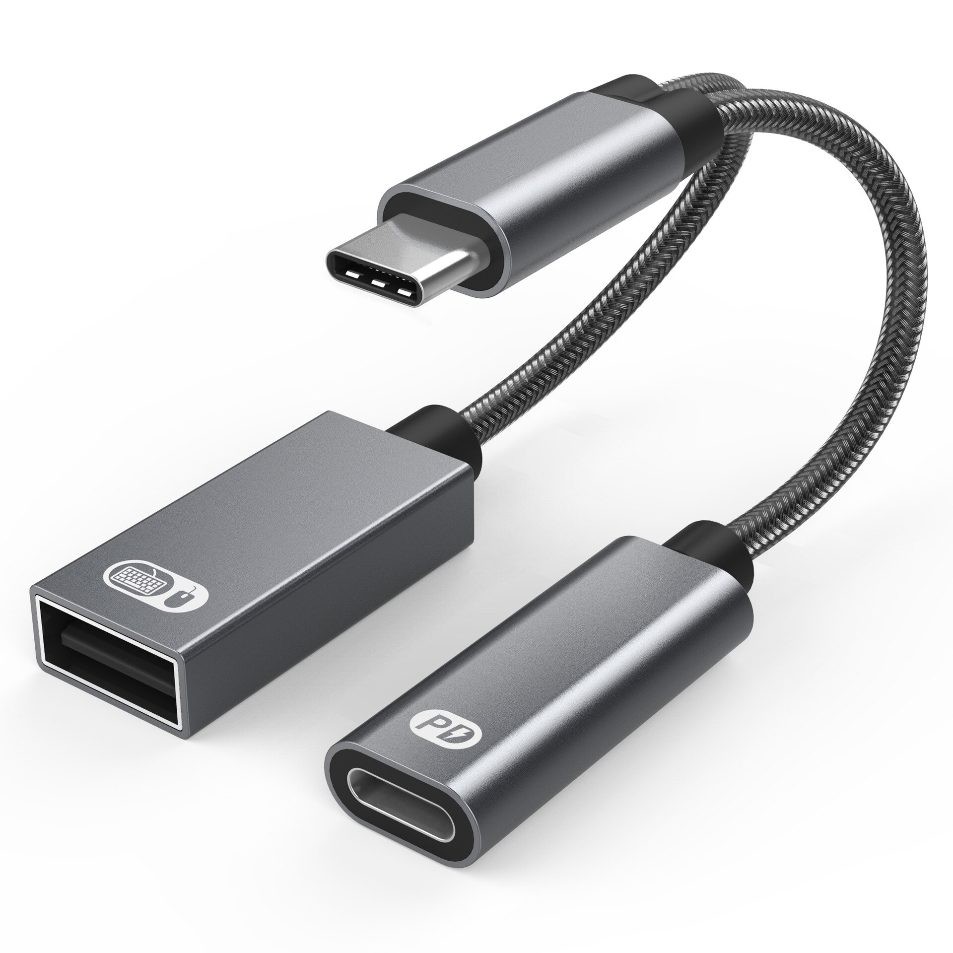 Cable adaptador de teléfono USB C OTG 2 en 1 Tipo C macho a USB C hembra, puerto de carga con adaptador USB divisor hembra para Samsung y Google: gray