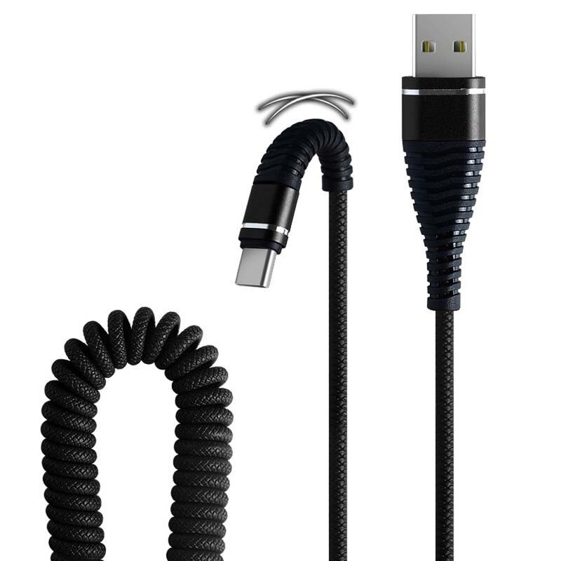 Sindvor 1.2M Type C Phone Cable Type-C Fish Tail Spring Durable Cable Data Fast Charging USB C For Smart Phone Universal Cables: Black USB Cable