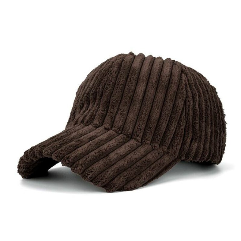 Warm Corduroy Winter Baseball Cap Outdoor Sport Blank Dikker Snapback Hoed Casual Plain Streep Trucker Hoed Bone: Donkerbruin