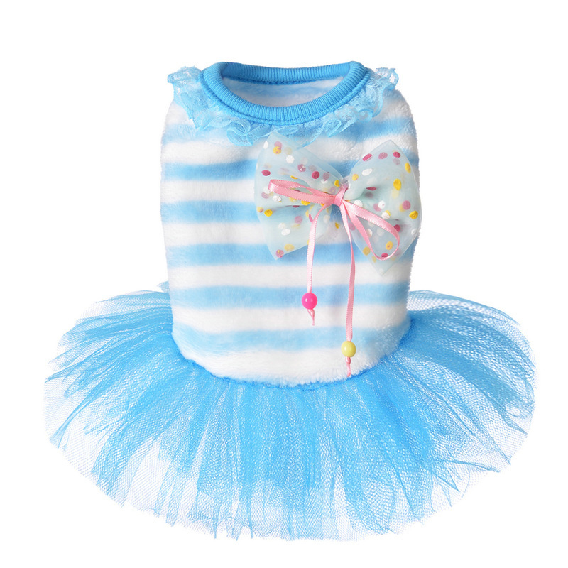 Cão engraçado roupas moda pequeno cão vestido de casamento saia filhote de cachorro roupas para animais de estimação listrado flanela cão vestido de princesa quente: Azul / PP