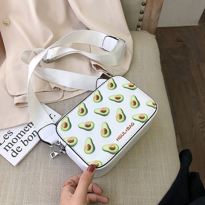Fruitprint dames handtas kleine vierkante tas handtas model schoudertas meisjes messenger bag messenger bag: Avocado wit