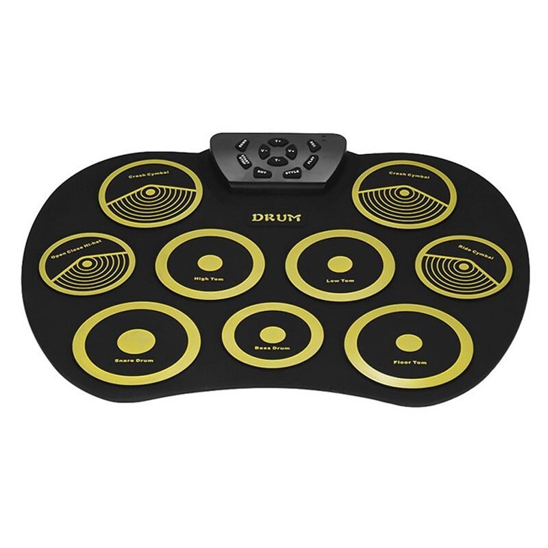 Juego de batería electrónica portátil, Kit de batería enrollable, 9 almohadillas de silicona alimentadas por USB con pedales de pie, baquetas, Cable USB: Default Title