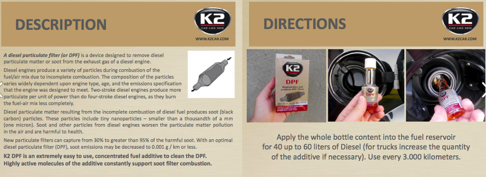 K2 DPF 50 ML additif pour moteur Diesel pour filtre à particules Diesel, nettoyant pour injecteur, filtre à suie plus propre