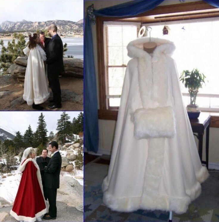 Ivoor wit rood Cape Bridal Wedding Mantel Wedding shawl Kapmantel Jassen Wraps Faux Fur Mantles muff Gratis Hand warmer