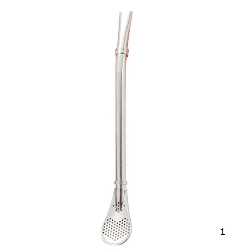 Pajita reutilizable de acero inoxidable para beber, utensilios de Metal para Bar, Yerba Mate, calabaza, cuchara, 1 ud.: Silver