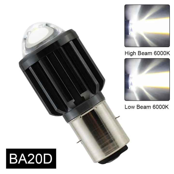 1pcs 12V H4/HS1 H6/BA20D 15W LED 6 COB Motorcycle Headlight Bulb 1200LM 6000K Hi/Lo Beam Light White Yellow Light: Dark Grey