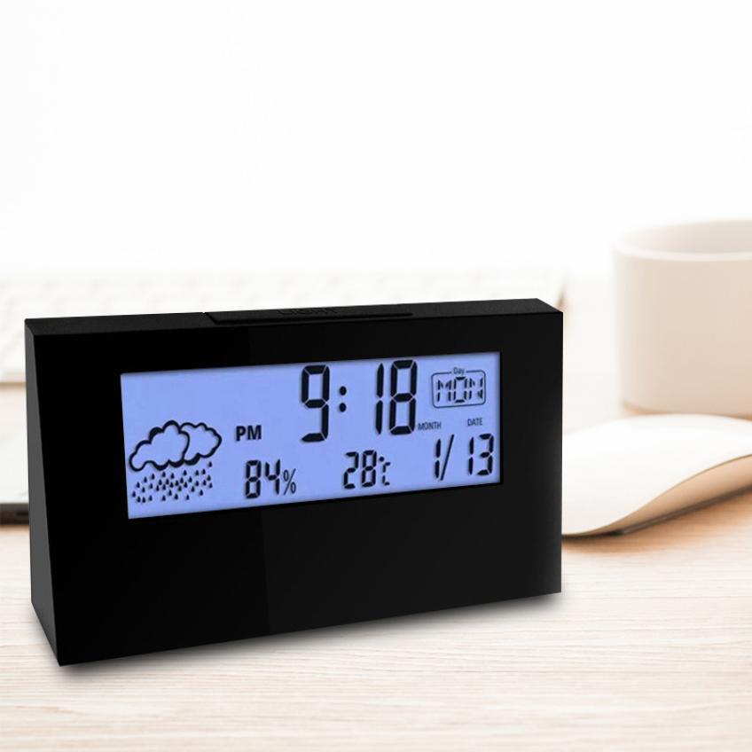 Modern Multi-function Digital Alarm Clock With Calendar Weather Map Temperature and Humidity Display Desktop Electronic Clock