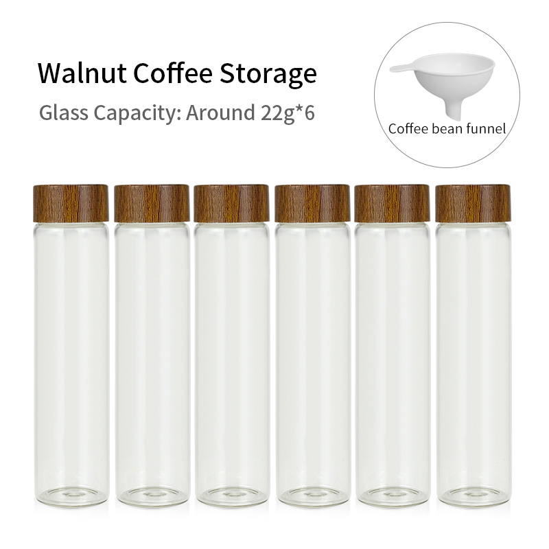 Coffee Beans Storage Tube Single Dose Glass 17g 22g Walnut Based Container With Funnel Espresso Accessories Goods Barista Tools: light green