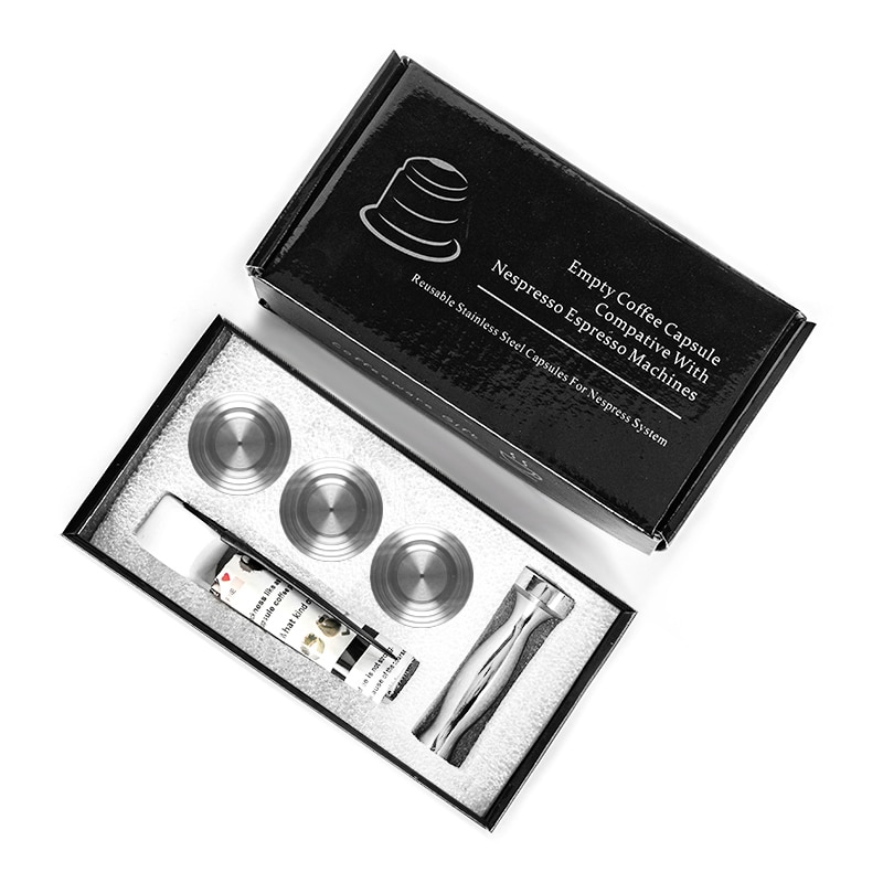 Återanvändbar kapsel i nespresso påfyllningsbar rostfri stål 2 in 1 återanvändbara essenza mini pixie inissa kaffefilter droppar: 3 lock 1 sabotage