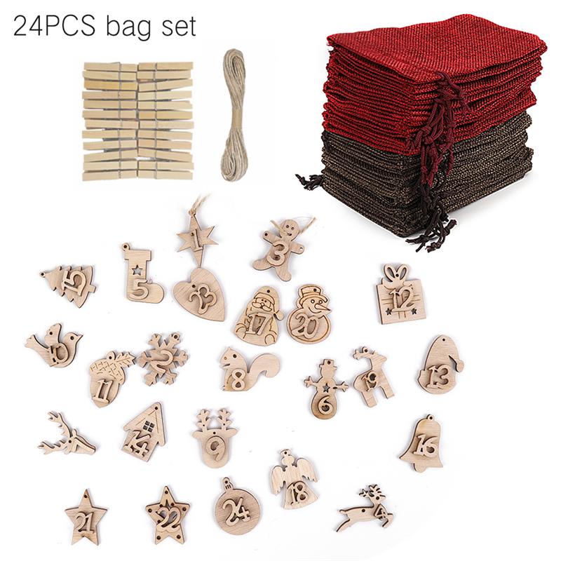 Christmas Calendar Bag Environmentally-Friendly 24 Advent Calendar Burlap Bag, Durable Hanging Drawstring Bag: Default Title