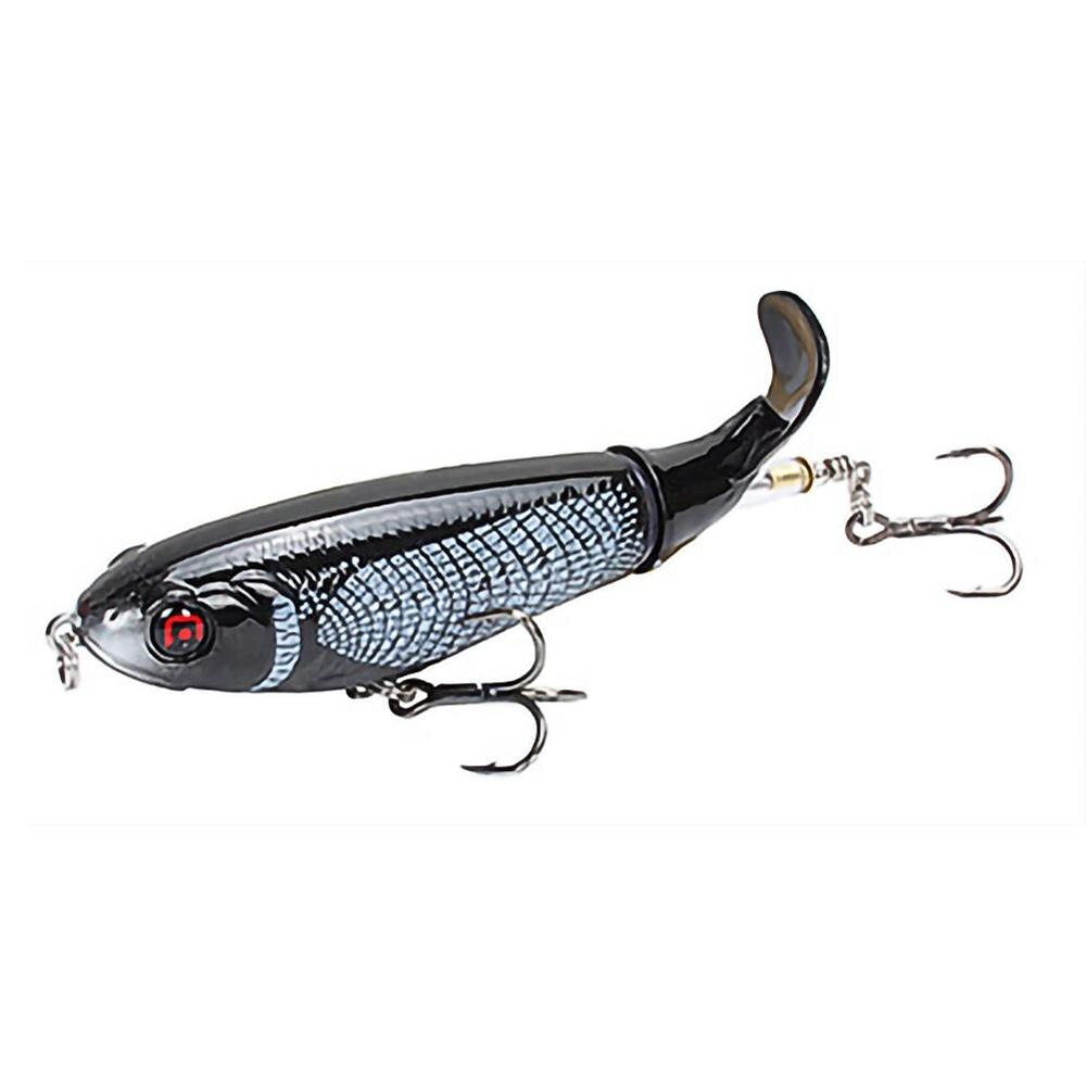 Whopper Popper Topwater Fishing Lure Artificial Hard Bait 3D Eyes Plopper With Soft Rotating Tail Fishing Tackle: J