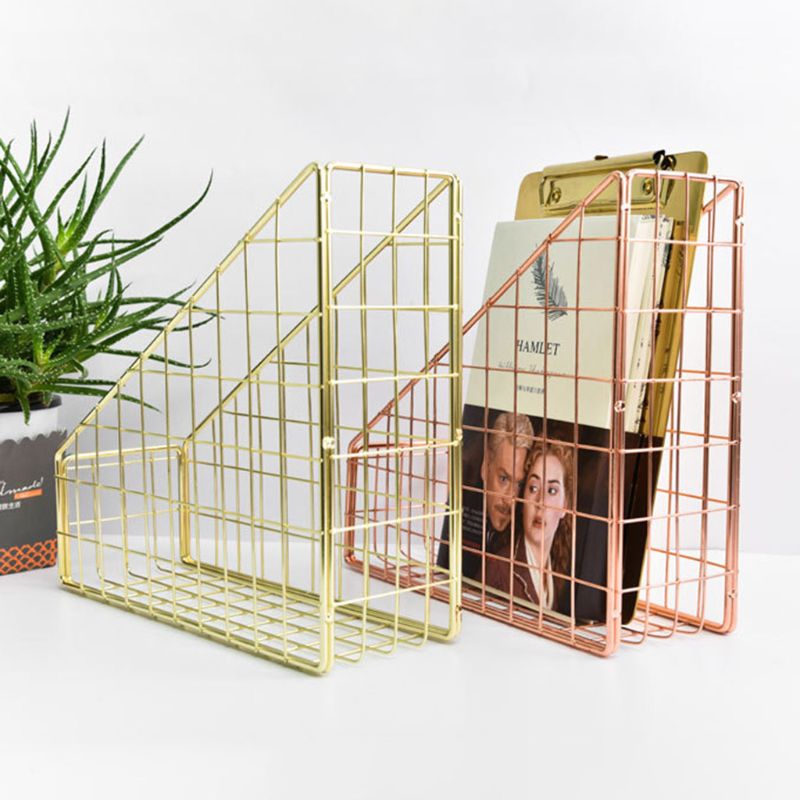 Nordic Wrought Iron Grid File Holder Simple Single Layer Desk Shelf ile Box Magazine Book Stand Office Home Book Storage C26