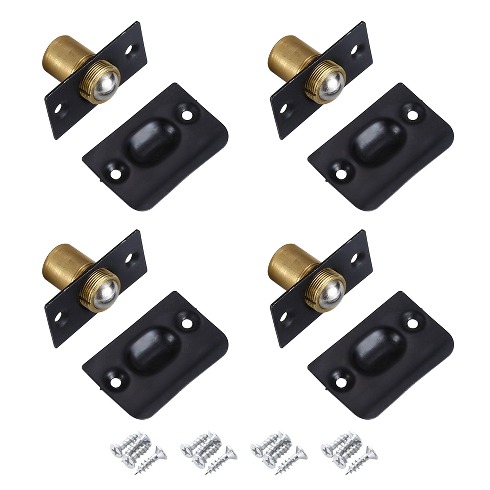 Stainless Steel Universal Kitchen Latches Adjustable Size With Strike Plate Bathroom Cabinet Closet Door Ball Catch Doorstop: 4 Pack / Black