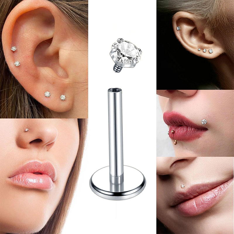 Piercing de nariz de zircônia cúbica, aço inoxidável, hélice, tragus, cartilagem, mulheres, orelha, labret, joia de piercing corporal