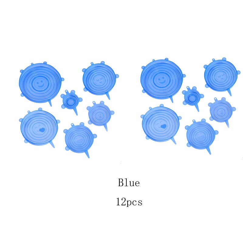 6/12Pcs Cookware Lid Bowl Microwave-cover Food-Silicone-Cover Stretch Food Fresh Cover Kitchen Accessories Plastic Wrap: 12pcs Blue