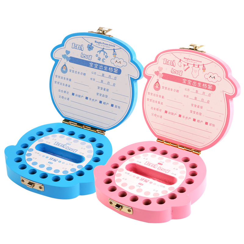 Baby Houten Tand Doos Spaans Engels Kids Organizer Opbergdoos Baby Baby Jongen Meisje Melk Tanden Lanugo Navelstreng Collectebus