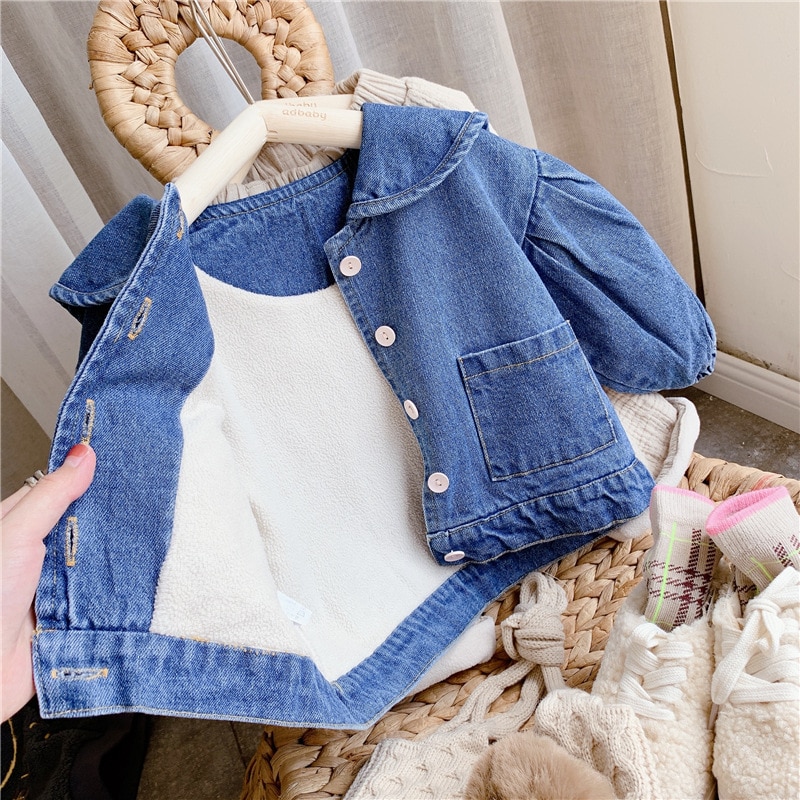 veste pour filles garçons automne hiver Plus cachemire épaissir jean manteau enfants vêtements bébé Denim vestes 1-6y