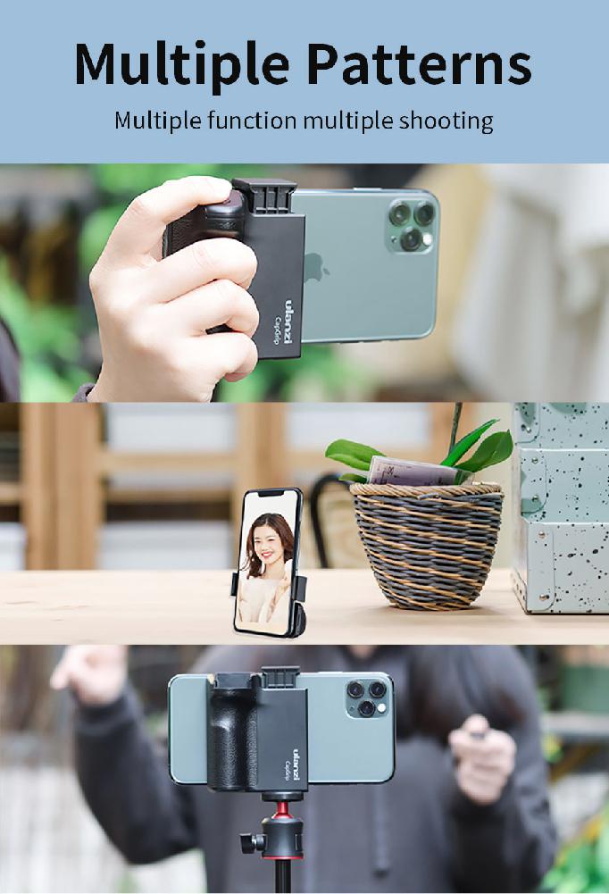 Ulanzi capgrip smartphone selfie booster trådløs bluetooth fjernbetjening telefon lukker anti-ryste håndtag greb stabse 1/4 skrue