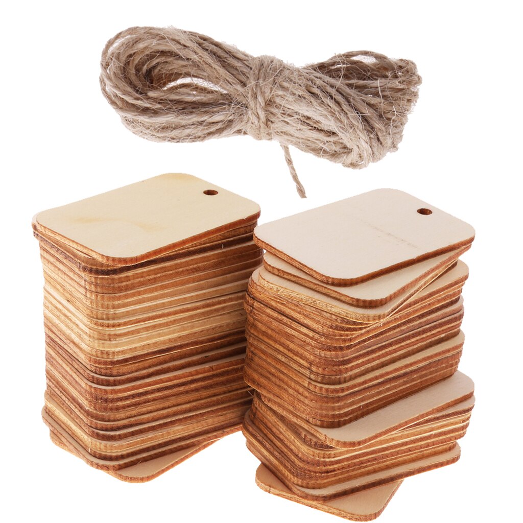 50 Houten Label Unpainted Rechthoek Blank Hout Tags Voor Wedding Party Versieren 52x34mm