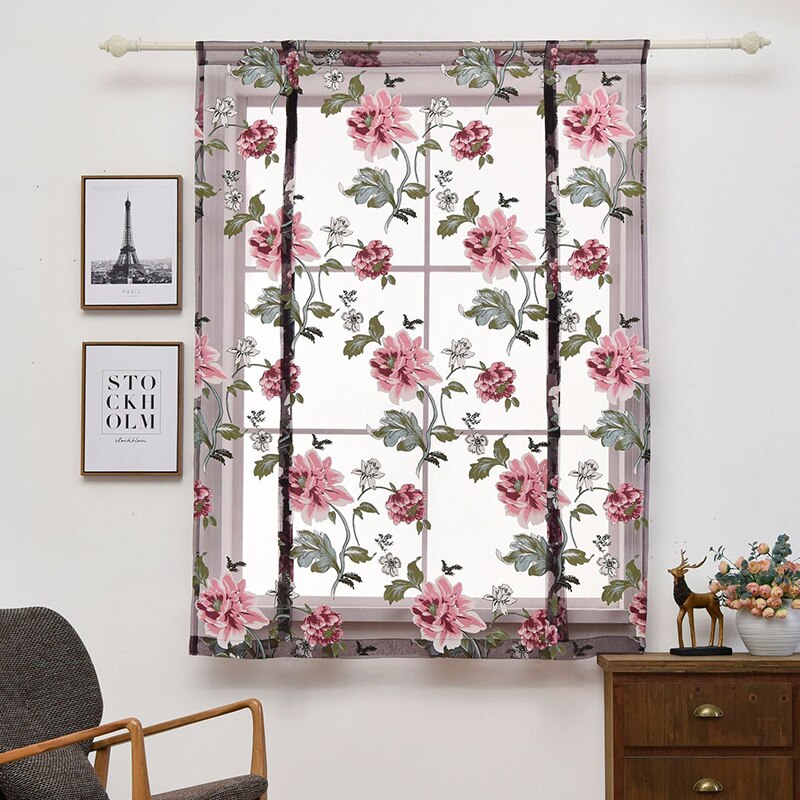 Curtains Short Floral Roman Kitchen Valance Curtains Purple Tulle Fabrics Sheer Panel Modern Curtains Flower Window @C: A / 0.6*1.2