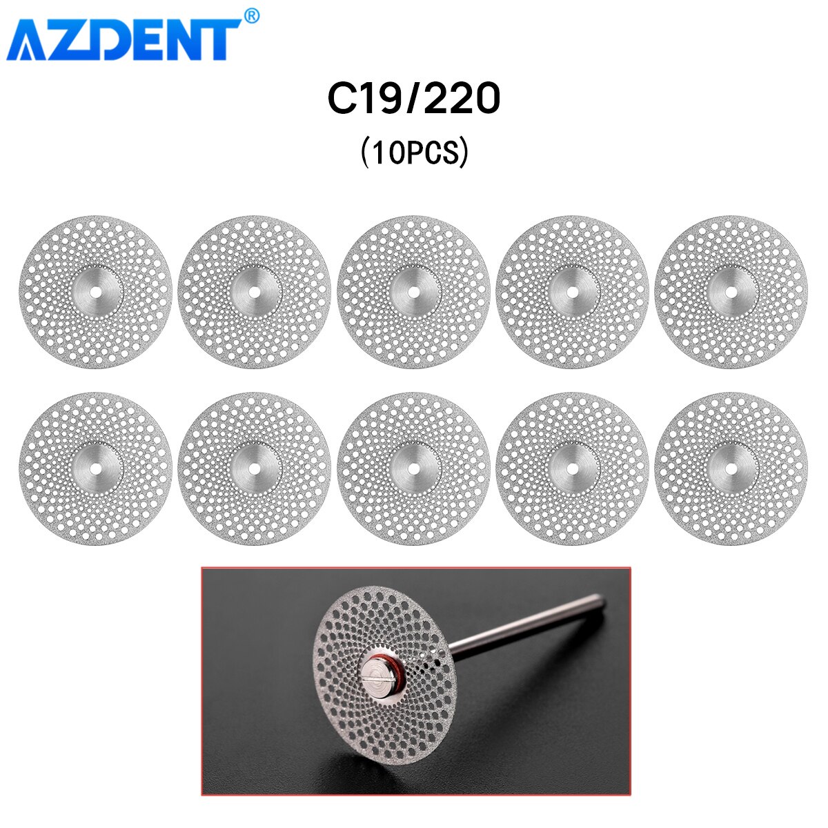 AZDENT 11 Sizes Dental Lab Diamond Disc 0.20mm Ultra-thin Double Side Grit Disk Cutting Tool Dia 22mm Polisher Dentistry Dentist: 10PCS C19