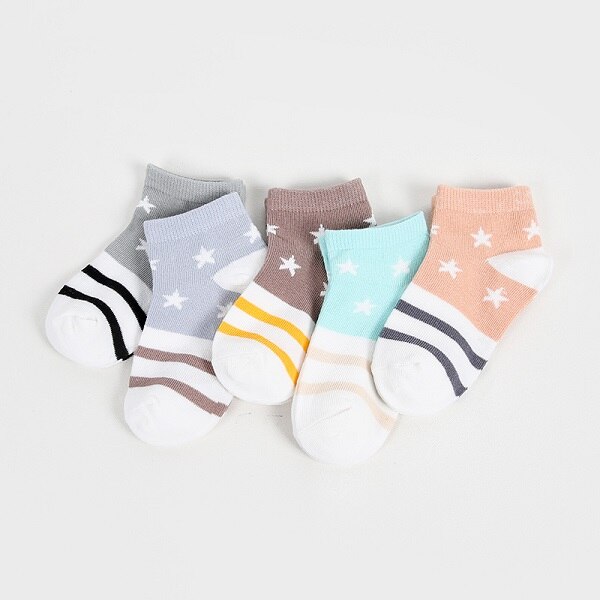 5 pairs los Neue Baumwolle Weiche Jungen Mädchen Socken Nette Anker Streifen Sterne Sommer Kinder Socken Baby Junge Stile warme Socken 1-9Y: Star / 1-3 Year