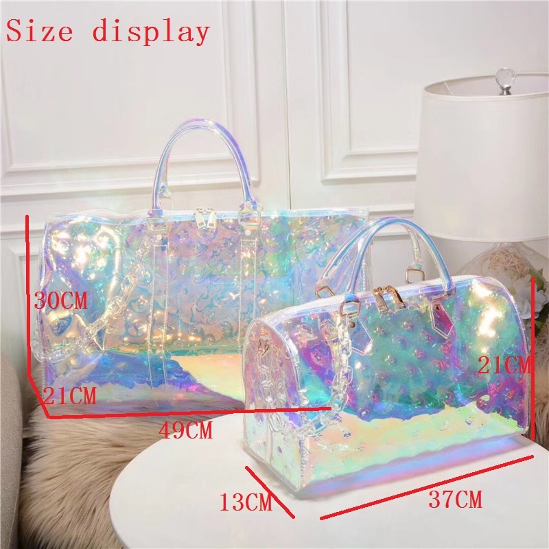 Arc-en-ciel Laser Gril Sport sac brillant femmes voyage sac à main PVC holographique bagage Transparent dame fourre-tout hologramme valises