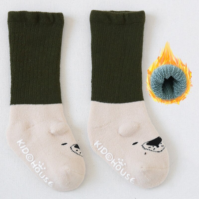 Herfst Winter Baby Meisjes Sokken Pasgeboren Cartoon Baby Sokken Baby Baby Boy Sokken Anti Slip Zachte Katoen Vloer Sok schoenen: Puppy khaki / M(1-3T)