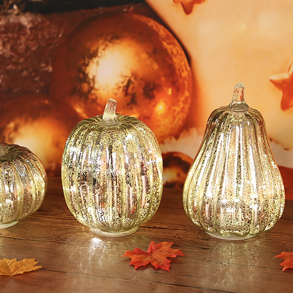 Glas græskar lys led glødende delikat halloween dekorativ lampe festartikler til thanksgiving halloween efterår dekorationer
