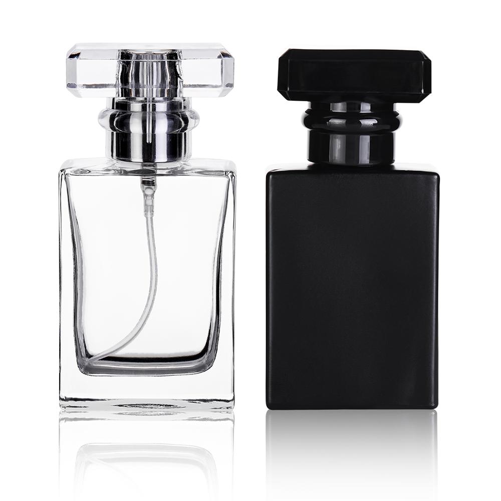 1Pc Glazen Parfumflesje Verstuiver Parfum Fles Transparant Zwart Spray Fles Kristal Transparante Vierkante 30Ml