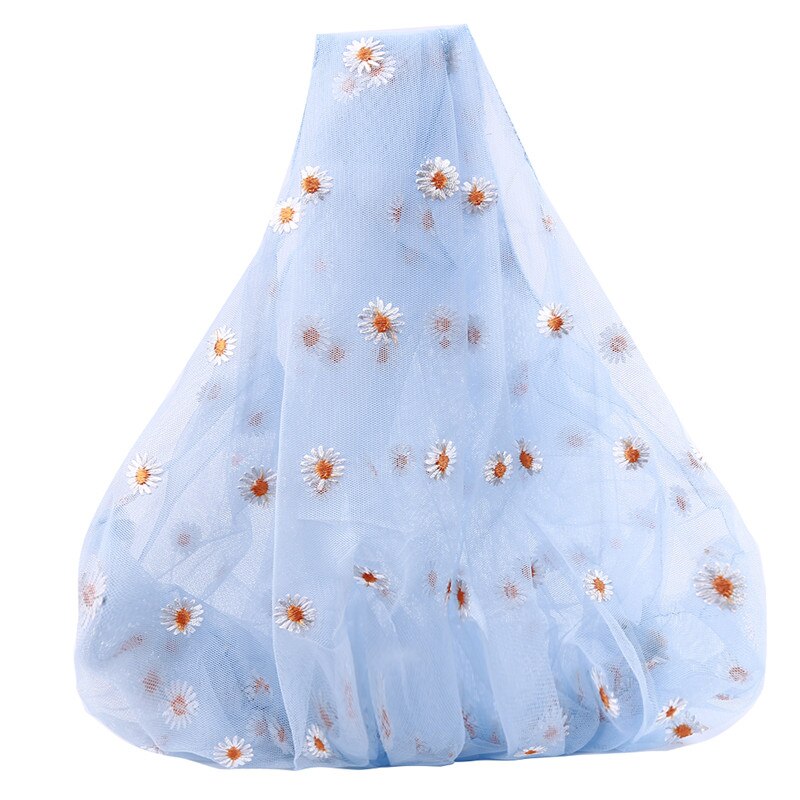 Bolso pequeño de tela transparente para mujer, bolsa de tela con bordado de margaritas, de , ecológico, para frutas, monedero para niña,: blue