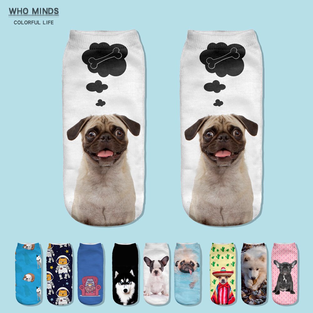 3pcs/Lot skarpetki Dog Sock Cute Floral Socks Women Harajuku Art Socks Funny Cotton Fasion Kawaii Ankle Happy Socks