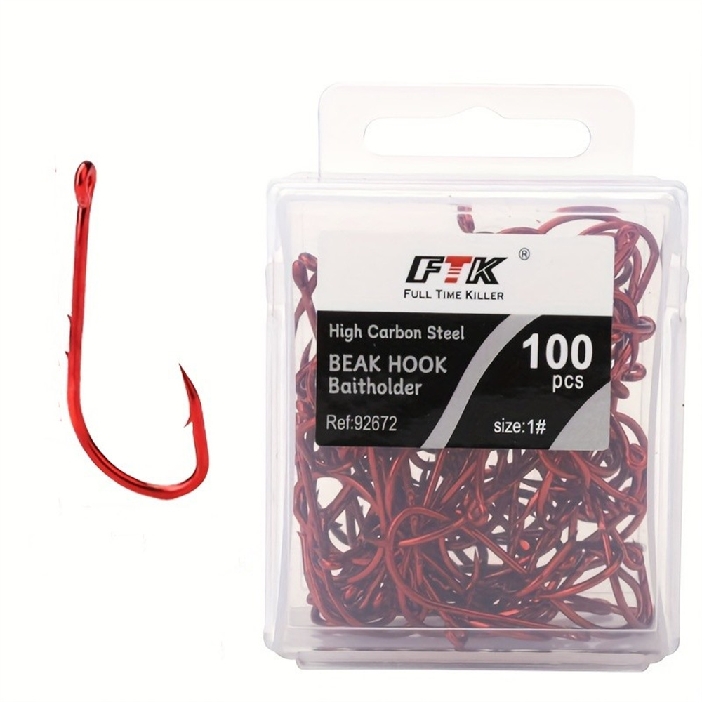 FTK-anzuelos de pesca rojos, Señuelos de pesca con púas de mar, vástago de pico, soporte para cebo vivo, plantilla de pesca de carpa, anzuelos de gusano, accesorios, aparejos