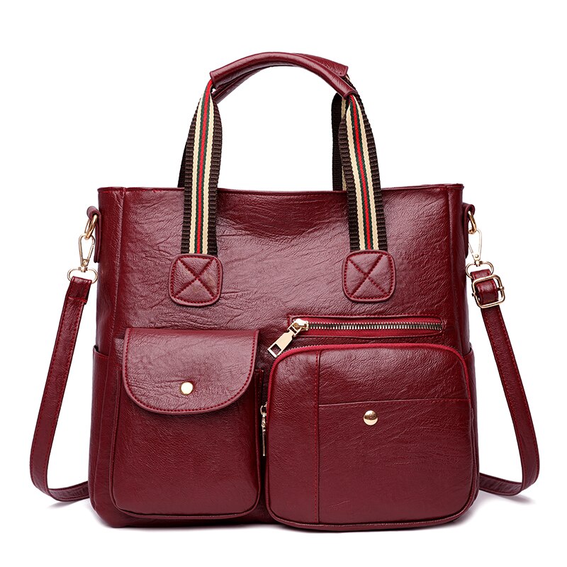 Pu Lederen Schoudertassen Voor Vrouwen Grote Capaciteit Zomer Dag Effen Kleur Reizen Handvat Crossbody Tas: B-Wine red