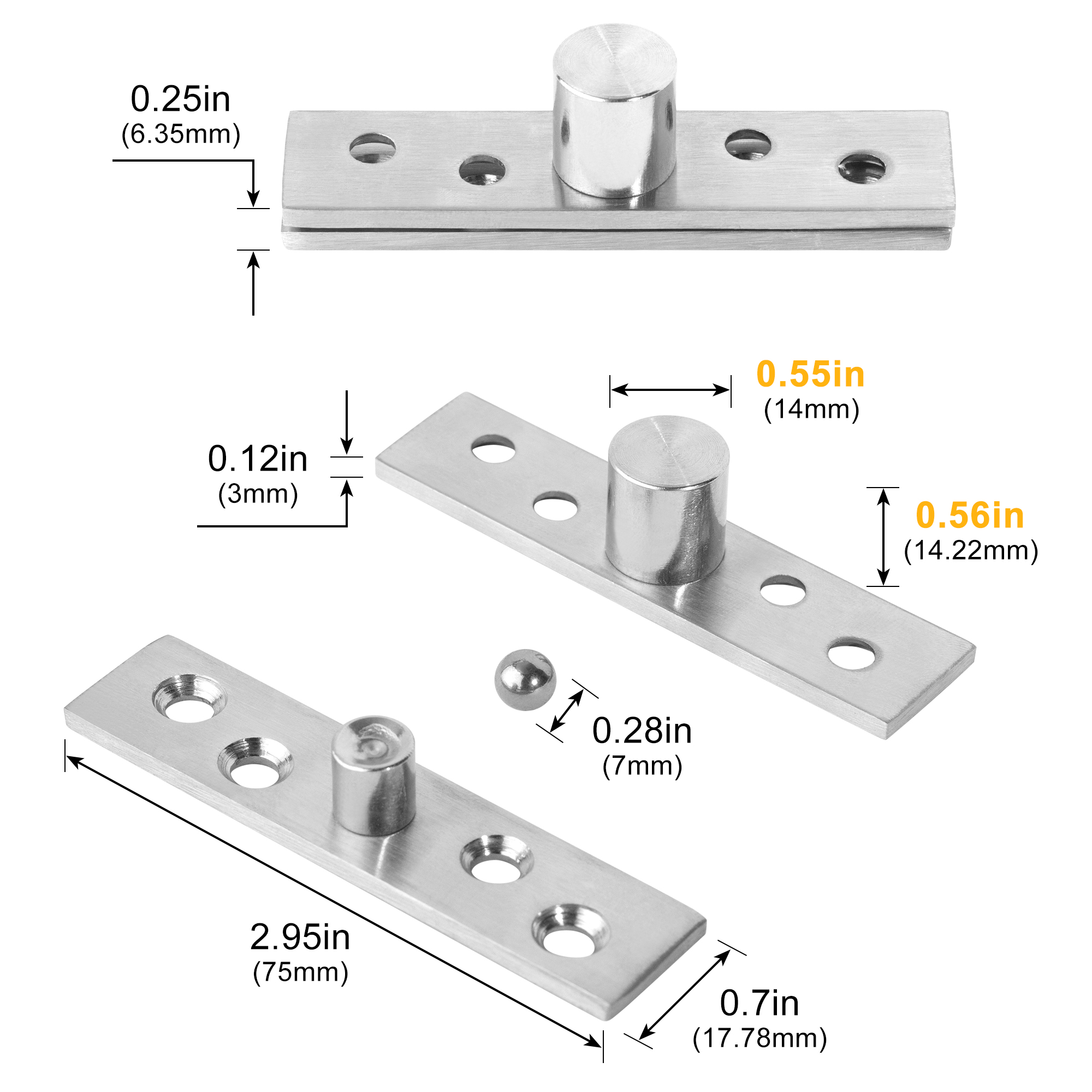 Stainless Steel Pivot Hinge Central and Offset-Axes Rotating Hinge 360 Degree Door Concealing Up Down Shaft for Wooden Doors
