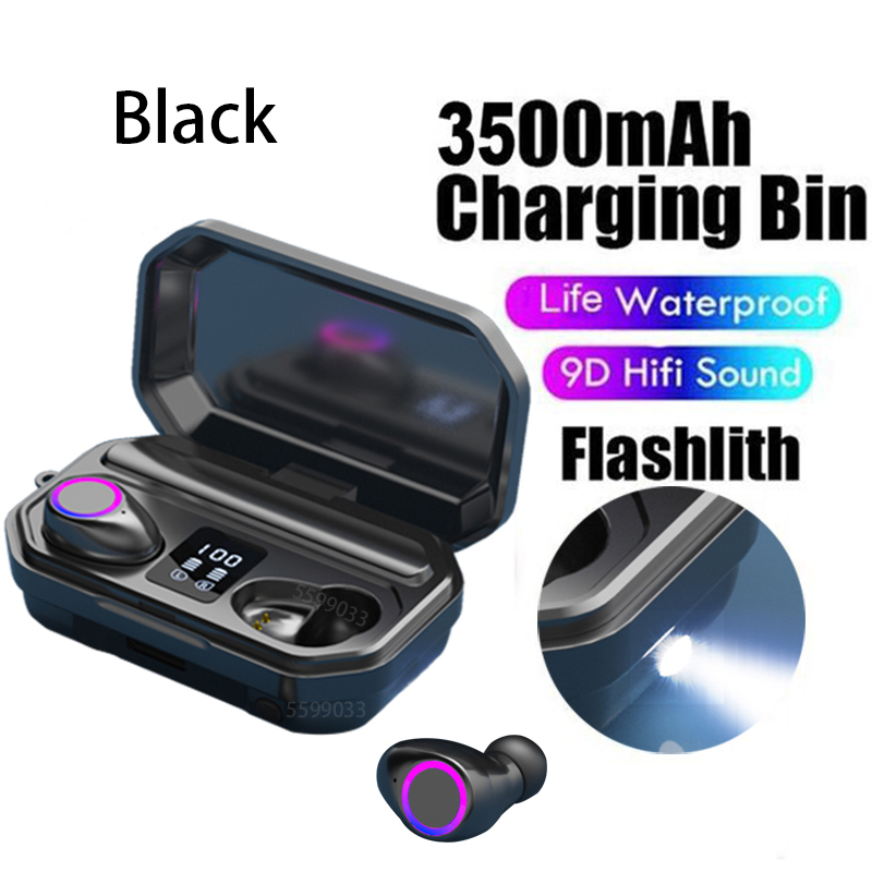 3500mAh Bluetooth Earphones Wireless Headphones Touch Control LED With Microphone Sport Waterproof Headsets Earbuds Earphone: Black LED