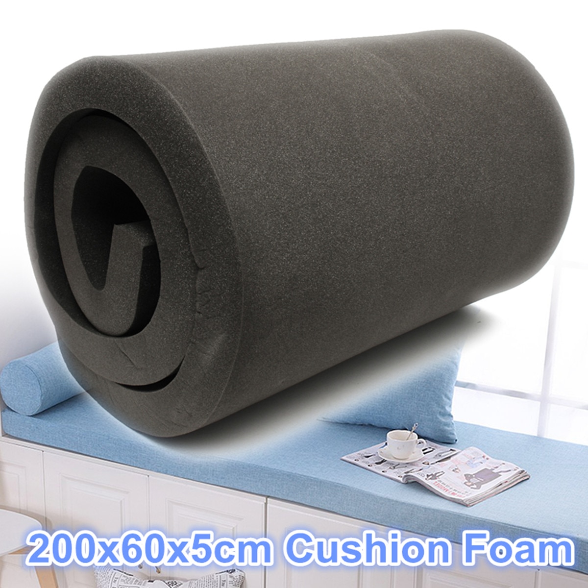 200x60x5cm Black High Density Polyurethane Seat Foam Cushion Sheet Replacement Upholstery Cushion Foam Pads Furniture Blankets