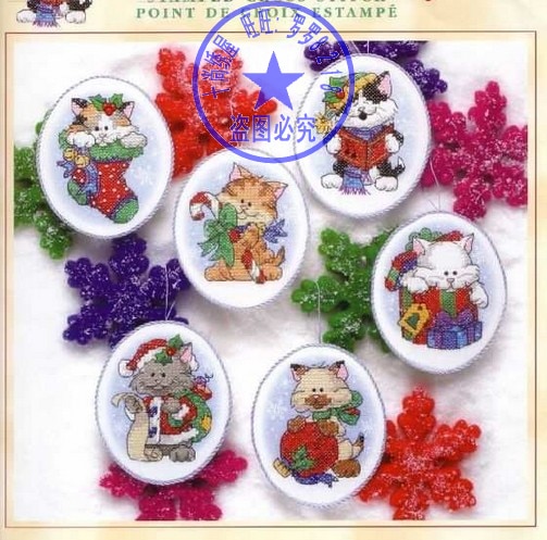 Topkwaliteit Mooie Telpatroon Kitten Kat Ornament Kerstboom 6 stuks Dim 08687