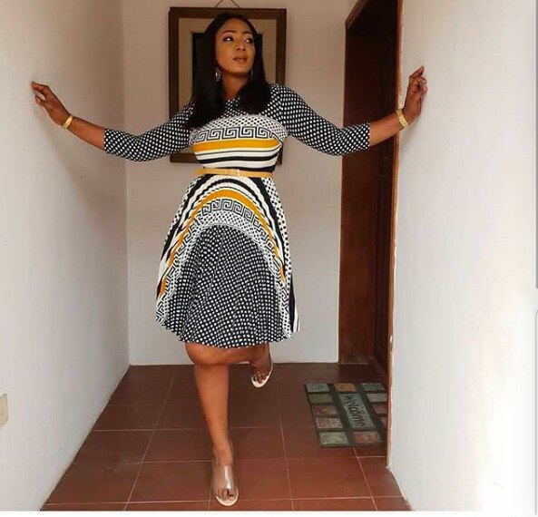 African Women Dress Dashiki Print A-Line Long Sleeve Cotton Midi Knee Length Dresses African Clothing Pattern Plus Size