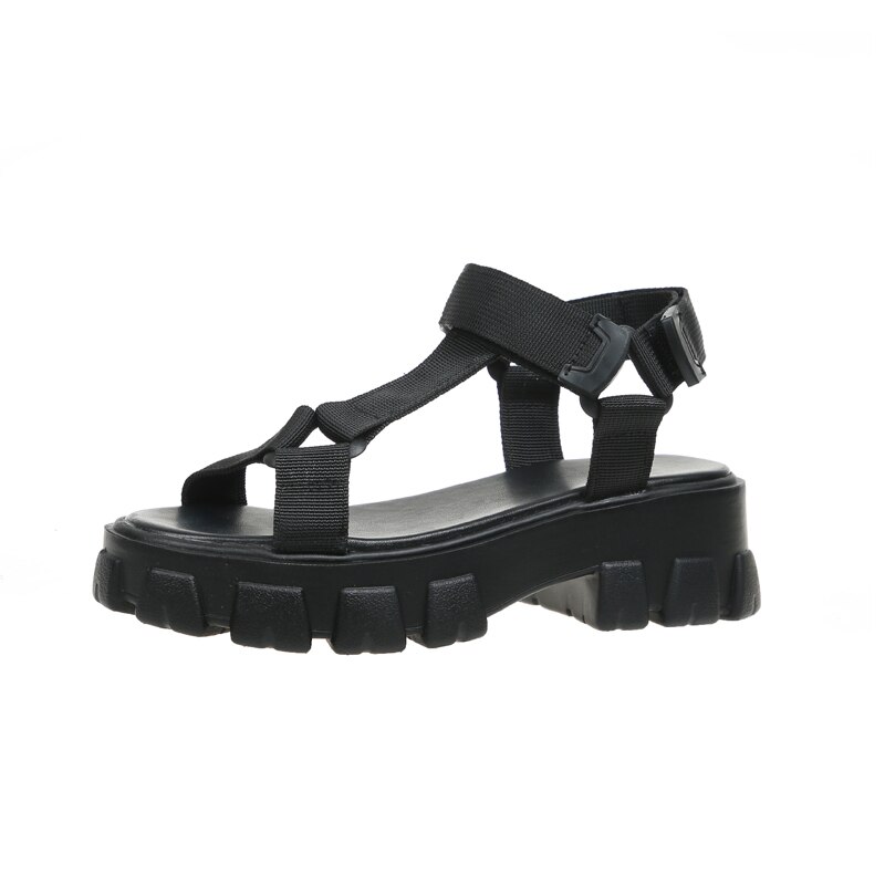 Sandálias gladiador pretas, sapatos femininos de verão, dedo aberto, salto robusto, sandálias plataforma, casual: 38
