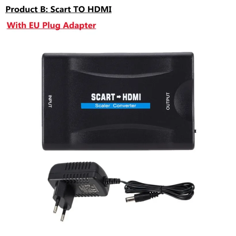 YIGETOHDE 1080P SCART naar HDMI-compatibele Video Audio Upscale Converter Adapter voor HD TV DVD Sky Box STB Plug en Play DC-kabel: WHITE
