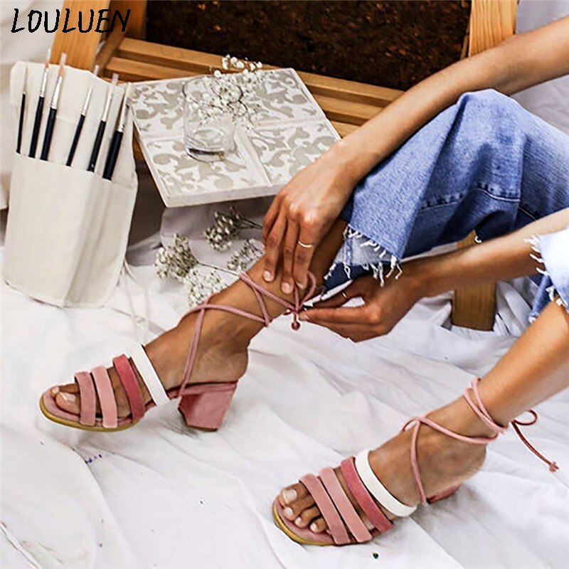 LOULUEN Sandalen Dames Flats open Teen Lage heele Comfortabele Lace-Up Schoenen Romeinse Sandalen Bottes Romeinse sandales #09