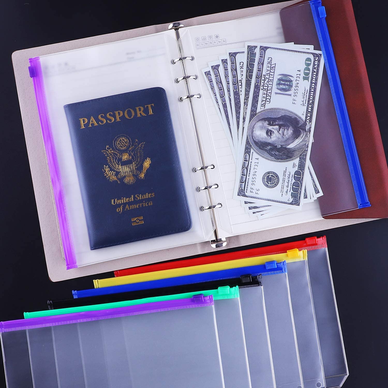 5 uds carpeta bolsillos tamaño A5 A6 6 agujeros archivador con cremallera carpetas de la bolsa para cuaderno carpeta hojas sueltas bolsa transparente de documentos de PVC