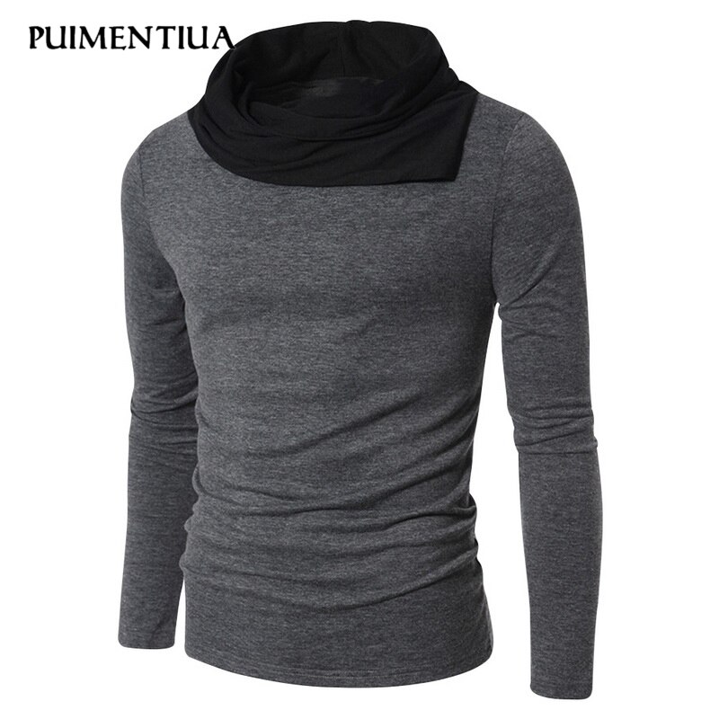 Puimentiua Lente Solid Casual Mannen Hoge Kraag Lange Mouw Gebreide Slanke Uitloper Trui Persoonlijkheid Tops