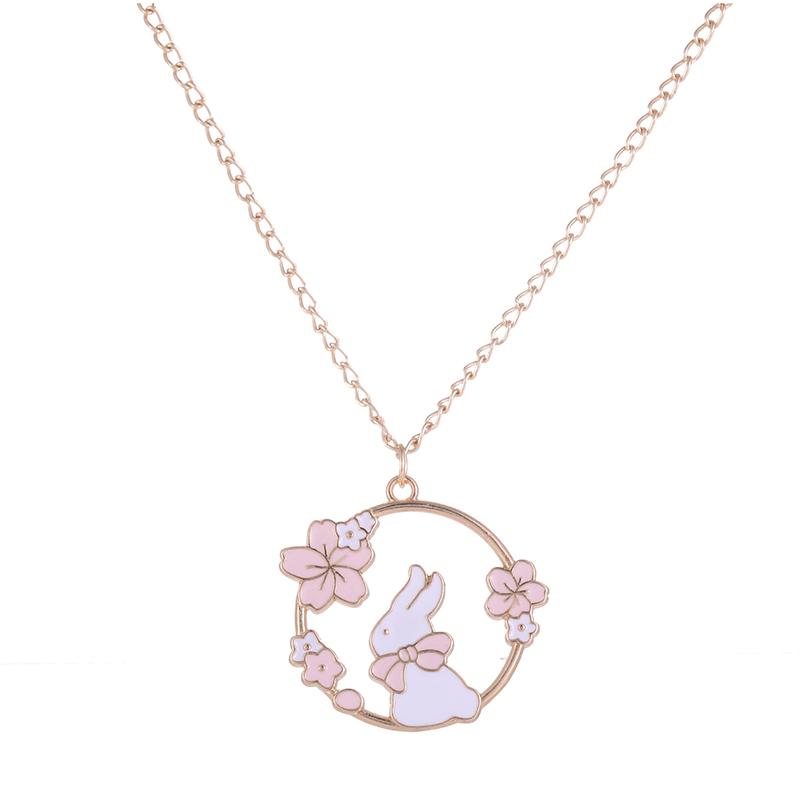 créative Sakura lapin chat collier mignon dessin animé guirlande pendentif dames bijoux accessoires colliers rose