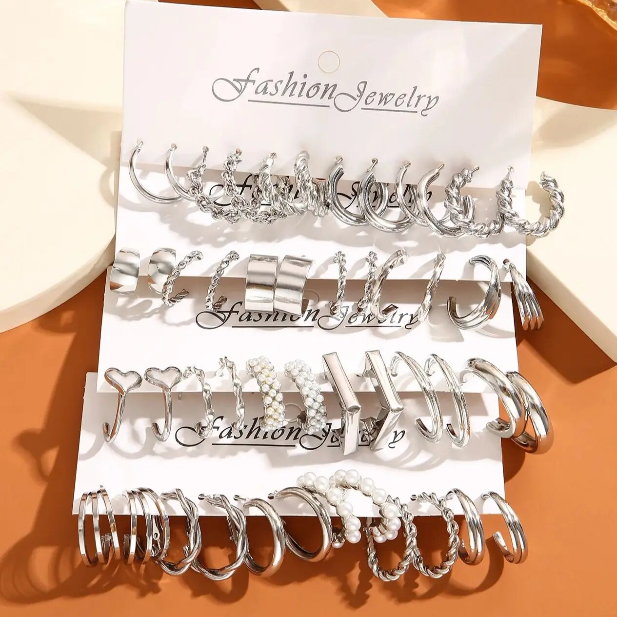 24 Pairs of Earrings Set Twisted Personality Simple Temperament Geometrical Twist Pearl Earrings