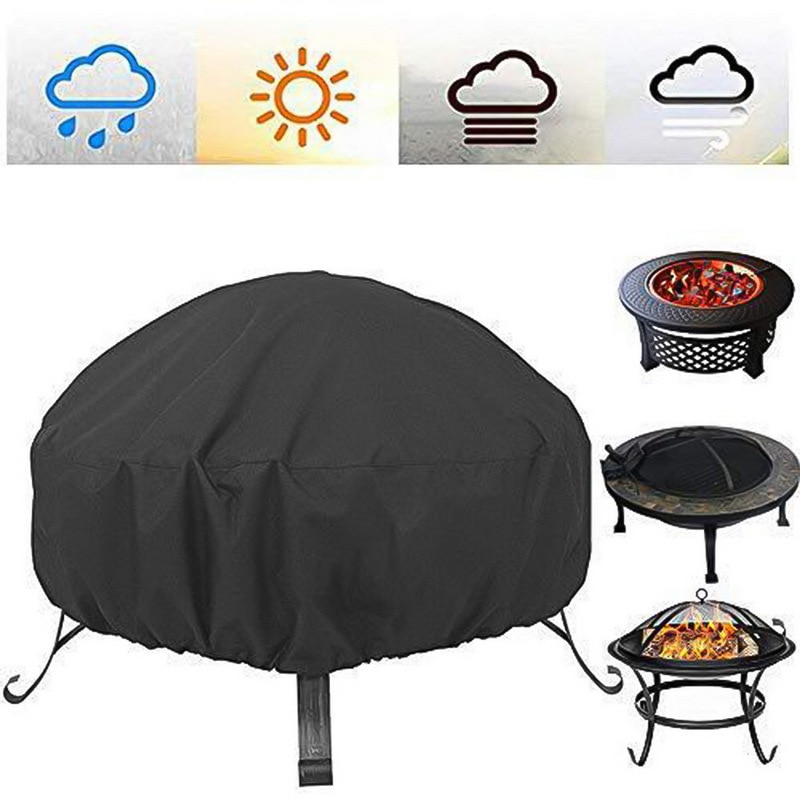 Waterproof Patio Fire Pit Cover Black UV Protector Grill BBQ Shelter Outdoor Garden Yard Round BBQ Cover Canopy Furniture Covers